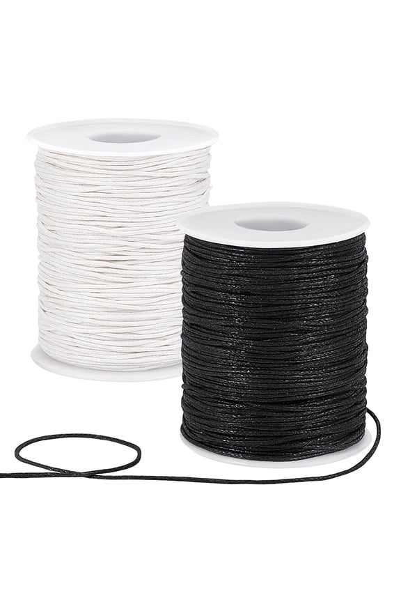 Waxed Cord Wax Cord Waxed Cotton Threads Wax Beading Thread String for DIY Bracelet Necklace Macrame Sewing (Black & Beige)