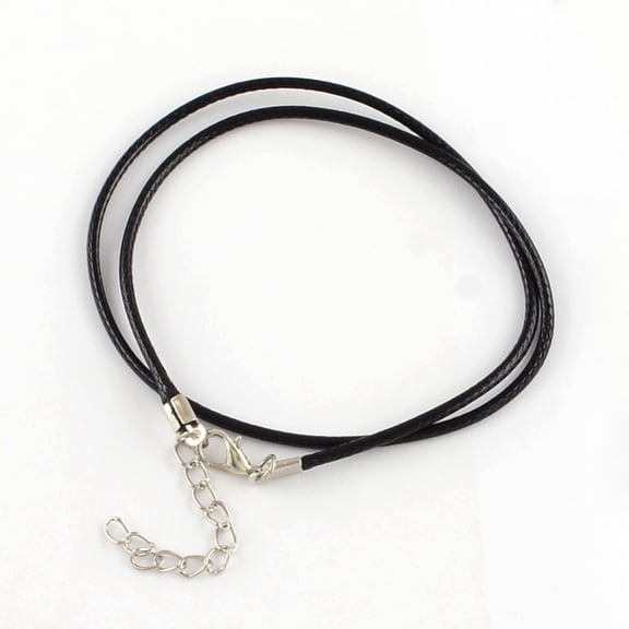 Waxed Cotton Cord Necklace Making with Alloy Lobster Claw Clasps and Iron End Chains Platinum Black 17.4 inch(44cm)