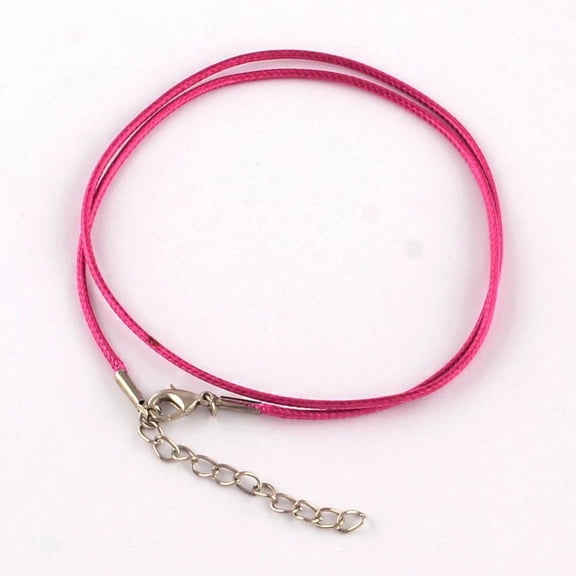 Waxed Cotton Cord Necklace Making with Alloy Lobster Claw Clasps and Iron End Chains Platinum Magenta 17.4 inch(44cm)