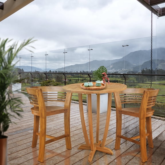 Waxed Teak Wood Half Moon Outdoor Patio Bar Stool