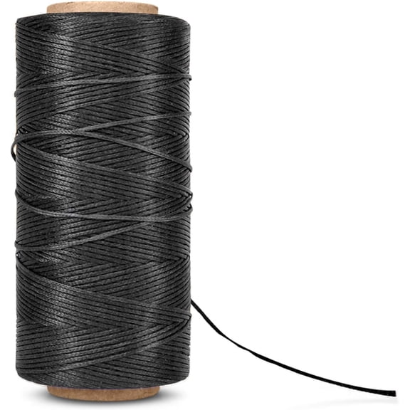 Waxed Thread - 284 Yards (260 Meters) 0.8mm 150D Polyester Wax Thread for Leather Sewing, Bookbinding, Stitching, Repairing, Beading, & DIY Projects (Black)