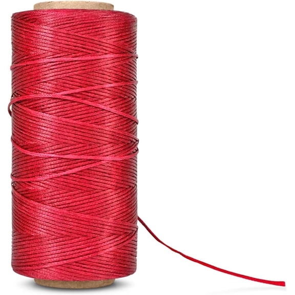 Waxed Thread - 284 Yards (260 Meters) 0.8mm 150D Polyester Wax Thread for Leather Sewing, Bookbinding, Stitching, Repairing, Beading, & DIY Projects (Red)