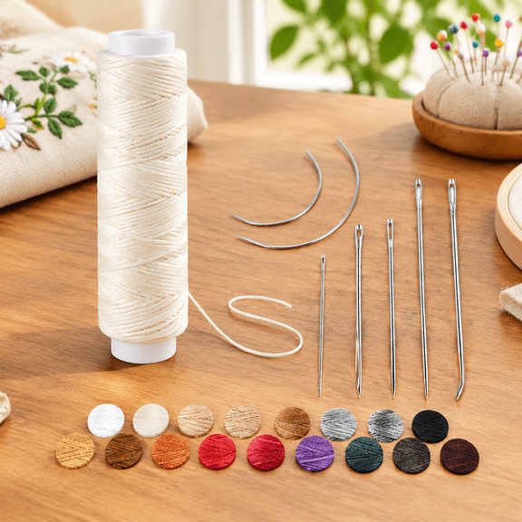 Waxed Thread, Upholstery Needle and Thread 32 Yards Cream