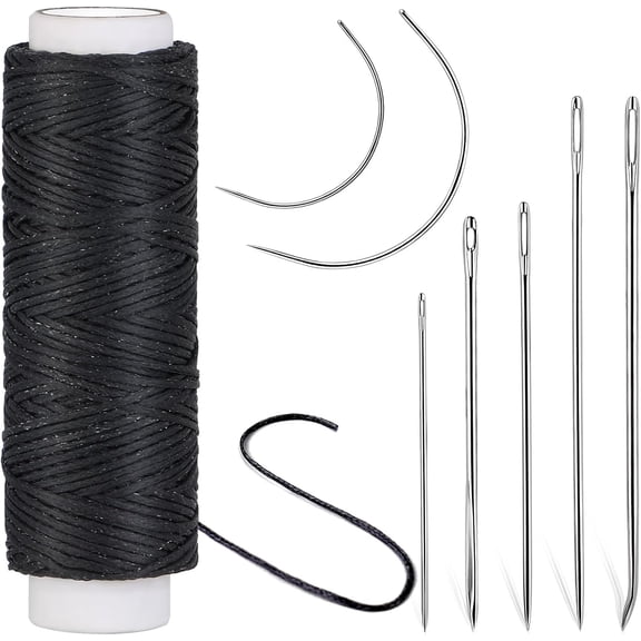 Waxed Thread, Upholstery Needle and Thread 32 Yards with 7PCS Hand Sewing Needles for Home Upholstery Carpet Canvas Repair Leather Sewing (Black)