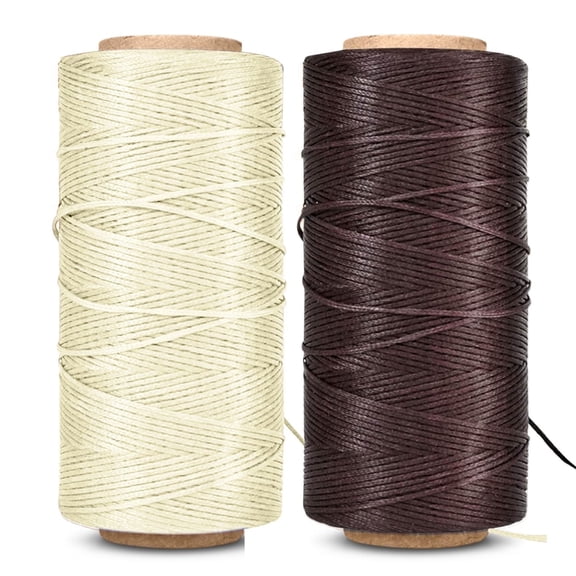 Waxed Thread, Wax String 2 Pack (Dark Brown + Beige) Coated Cord Heavy Duty Polyester 284Yard 1mm 150D for Bracelets, Leather Craft Stitching Sewing, Book Binding, DIY Handcraft