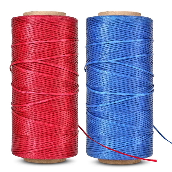 Flat Waxed Thread (Red & Blue) - 284 Yard 1mm 150D Wax String Cord Sewing Craft Tool Portable for DIY Handicraft Leather Products Beading Hand Stitching