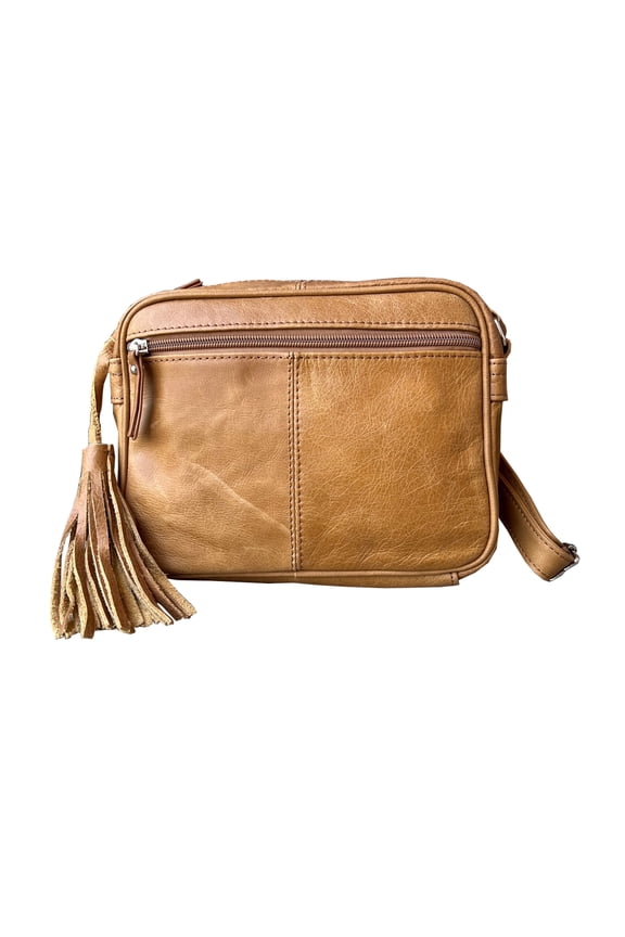 Waxed oil cowhide leather crossbody shoulder bag in light brown with adjustable shoulder strap gift for mothers day and Christmas gift
