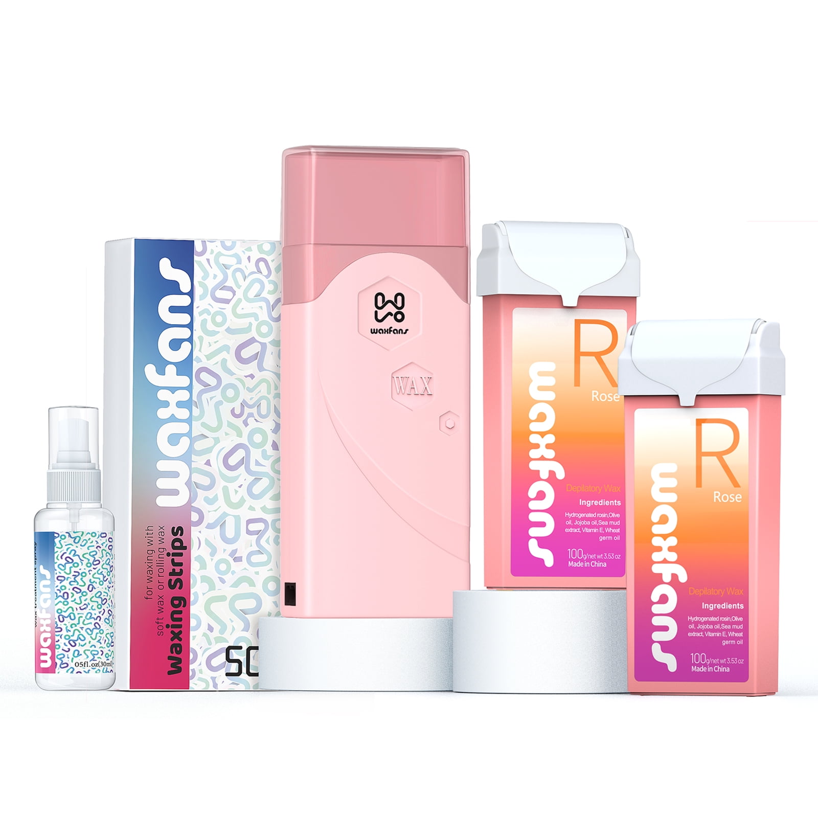 Waxfans Roll on Wax Kit,at Home Waxing Kit for Women,Rose Wax Roller