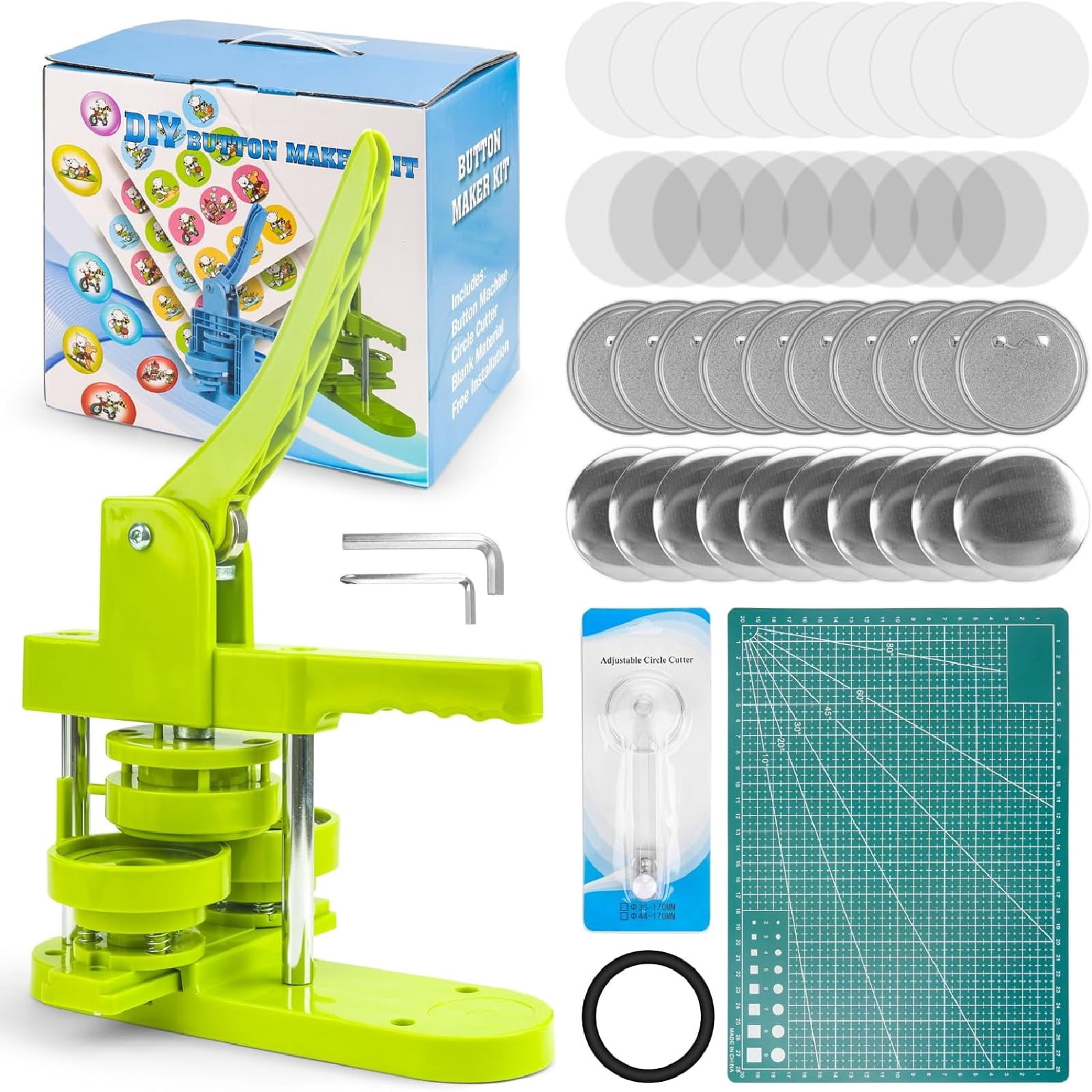 Waxgamo Button Maker Machine 58mm, Professional Badge Making Kit with 100 Parts, Installation Free DIY Pin Badge Maker, Ideal Pin Press Machine Gift for Crafts, Schools