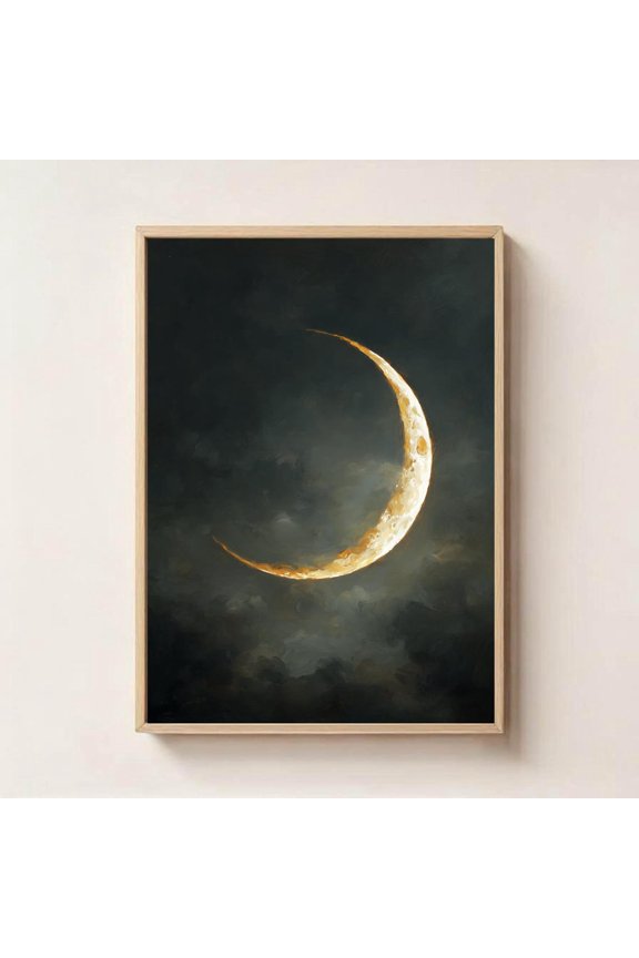 Waxing Crescent Moon Wall Art Boho Celestial Wall Decor, Unframed Paper Print
