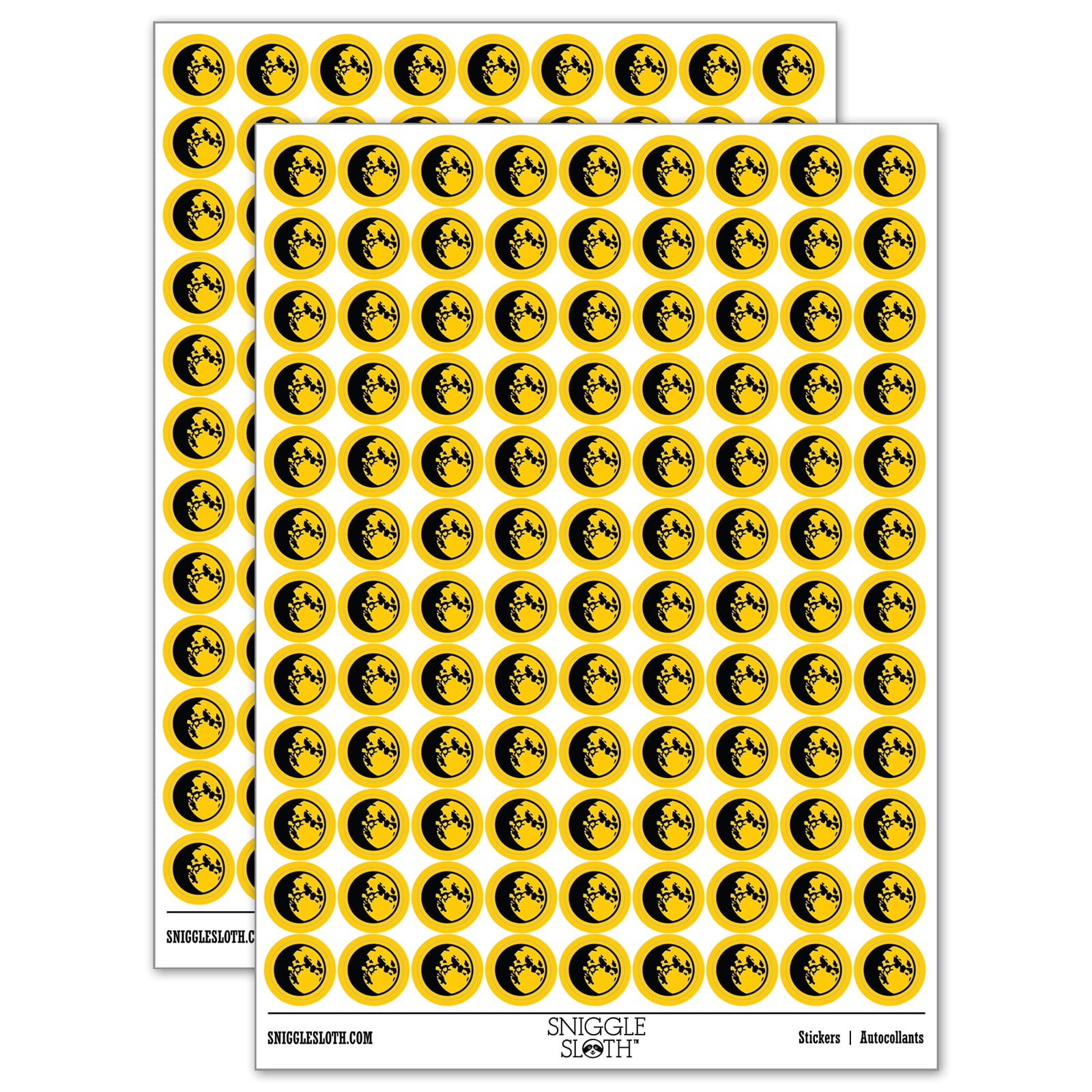 Waxing Gibbous Moon Phase Round Sticker Set Yellow Gloss Finish 0