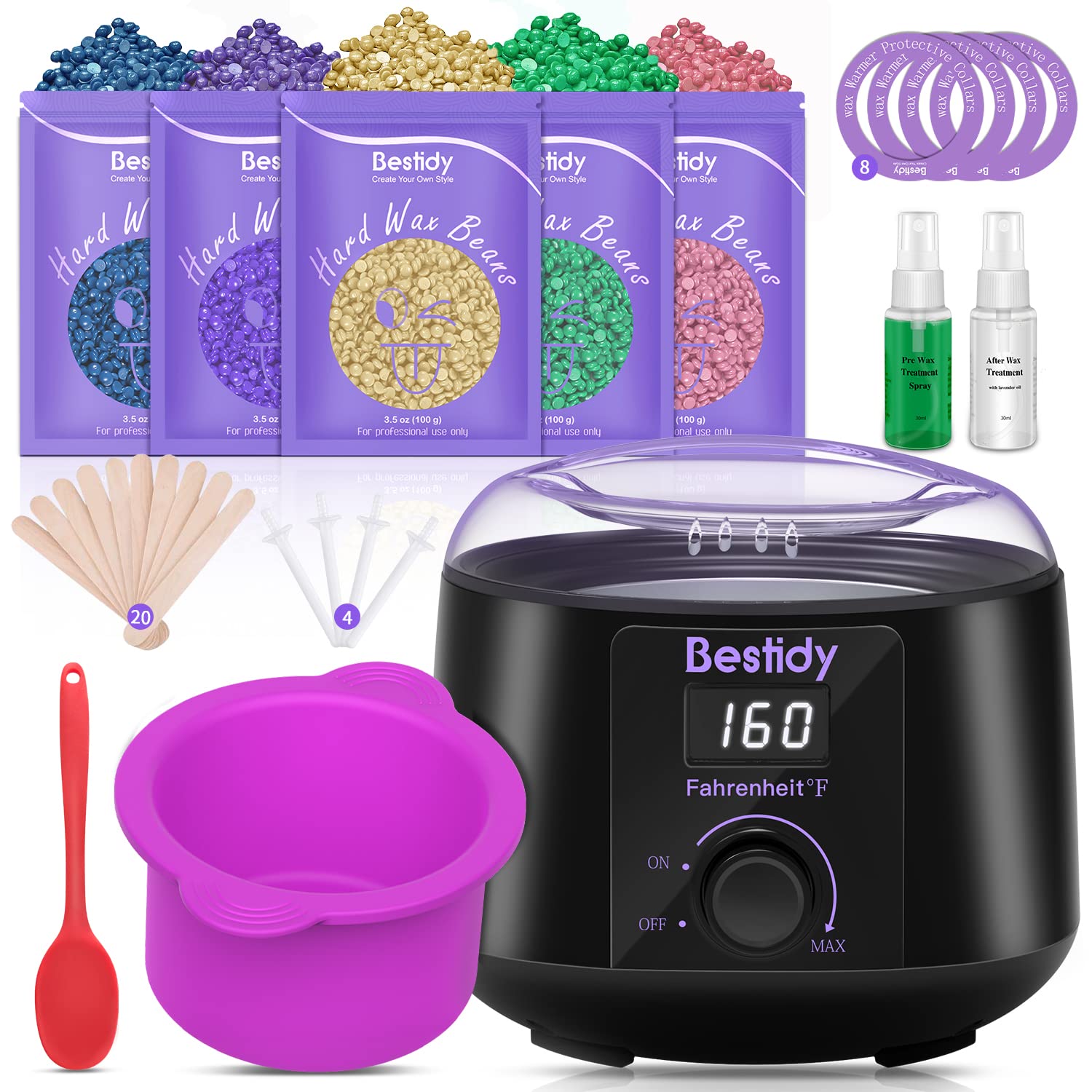 Waxing Kit Wax Warmer, Bestidy Digital Wax Kit with Hard Wax Beads for