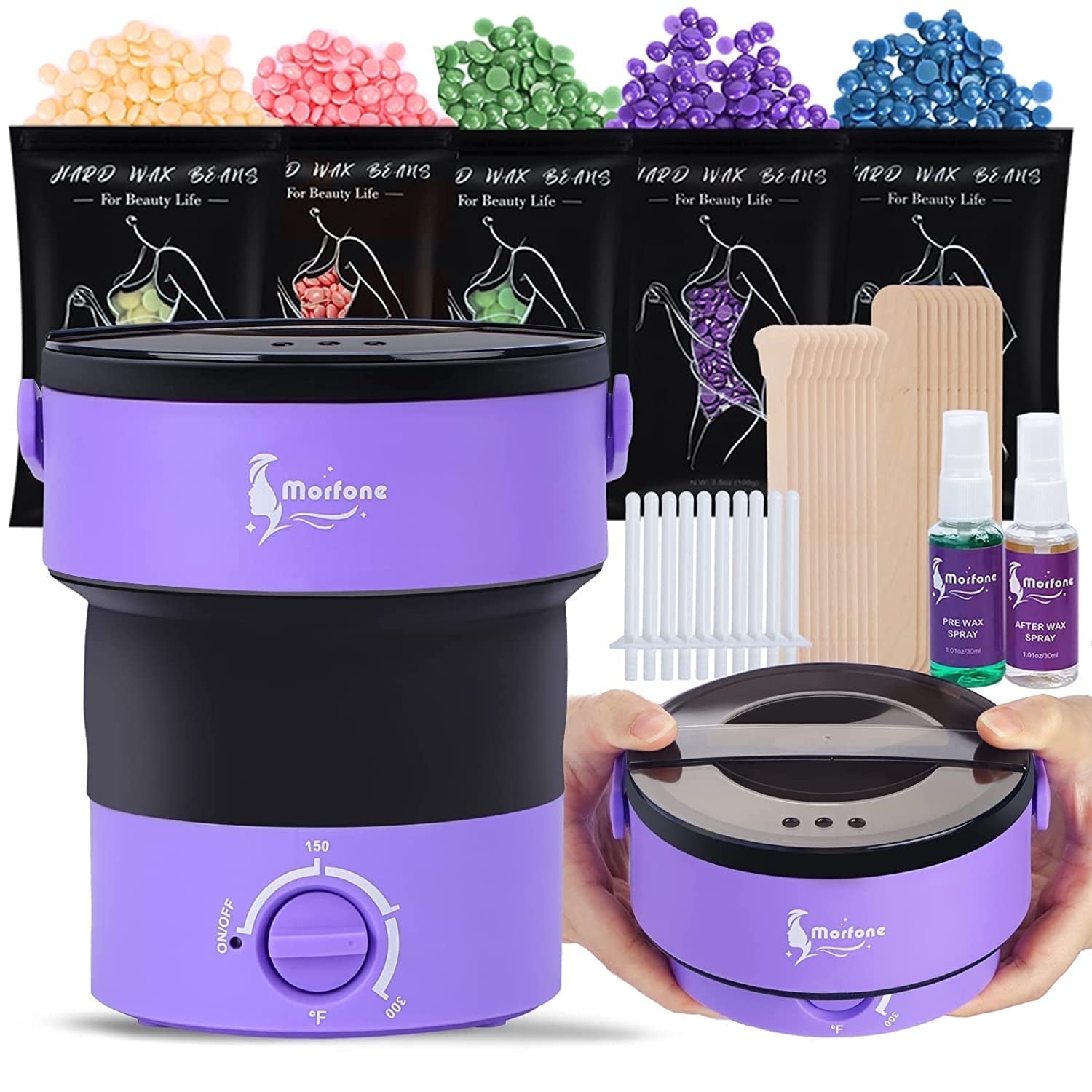 Morfone Waxing Kit for Women Men Includes Foldable Wax Warmer