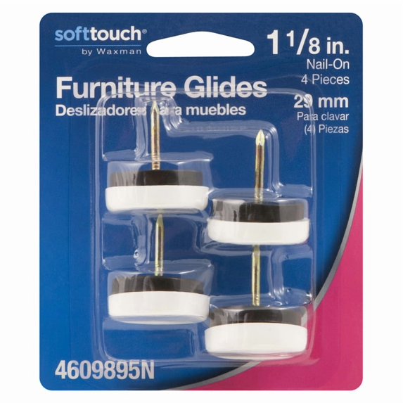 Waxman Consumer Group 4609895N 1-1/8" White Plastic Nail-On Furniture Glides, 4 Count