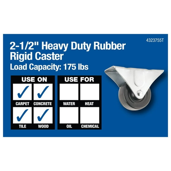Waxman Floor Protection 2-.50in. Rigid Soft Touch Heavy Duty Rubber Casters 4323
