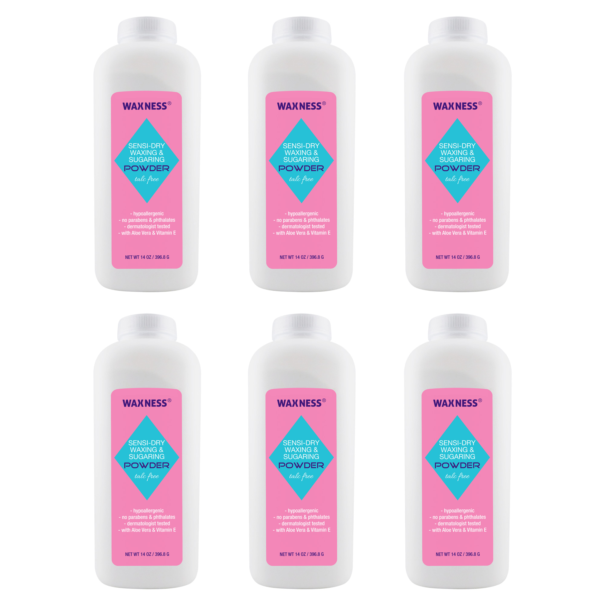 Waxness SensiDry Waxing & Sugaring Powder 14 oz Pack of 6