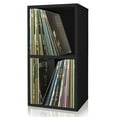 thumbnail image 1 of Way Basics 2 Tier Vinyl Storage Box Cube, LP Record Album Turntable Stand, Black, 1 of 7