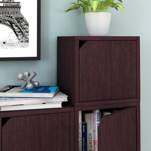 Way Basics Connect Door Cube Stackable Cubby Shelf (Tool-Free Assembly), Espresso