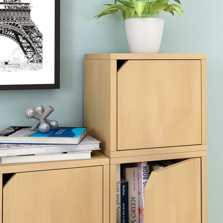 Way Basics Eco Stackable Connect Cube with Door, Modular Shelf Storage and Organizer, Natural