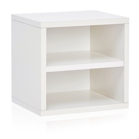 Way Basics Modular Connect Shelf Cube Cubby Storage Stackable Closet Organizer Display Shelf, White