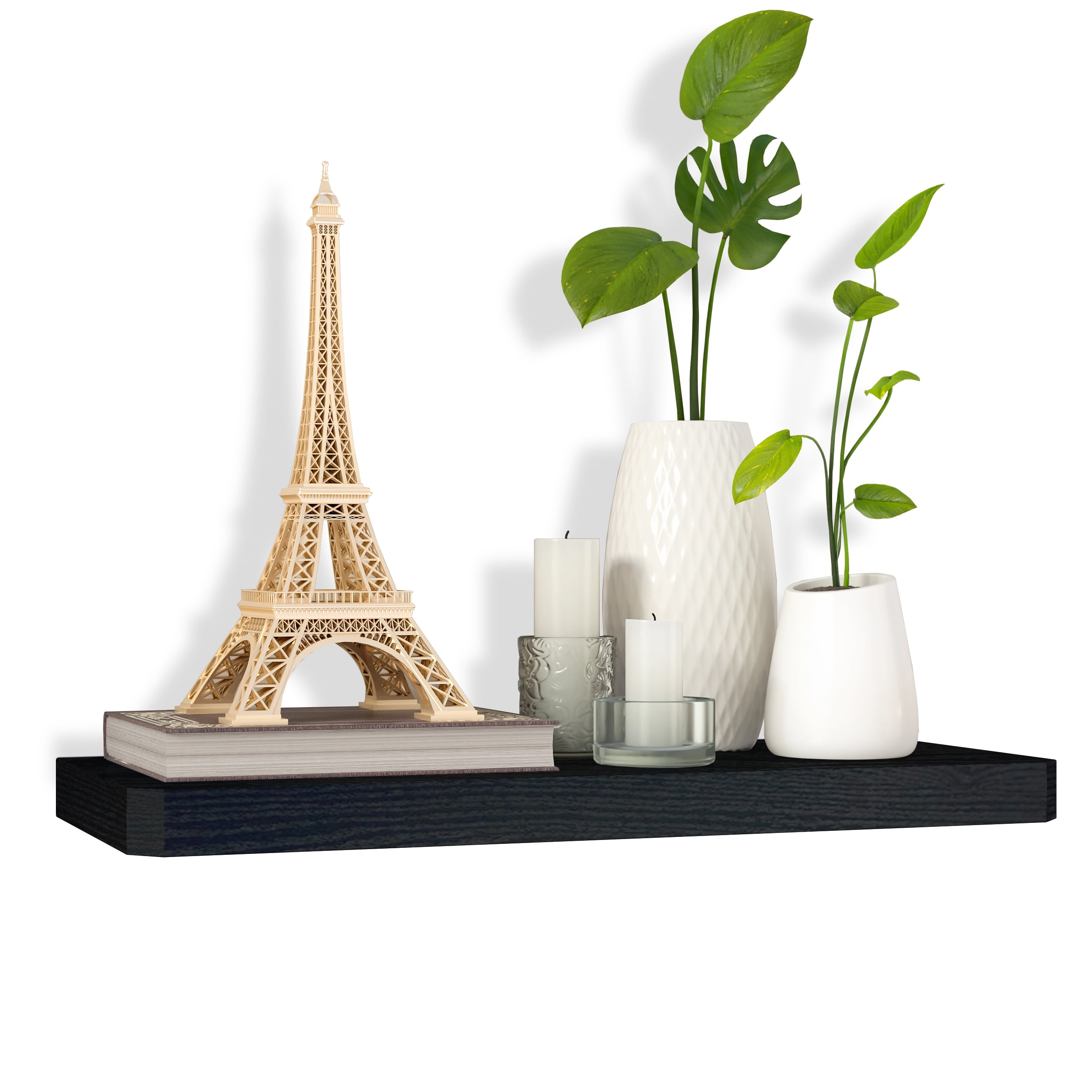 Black Woodgrain Floating Wall Shelf, 24 inches