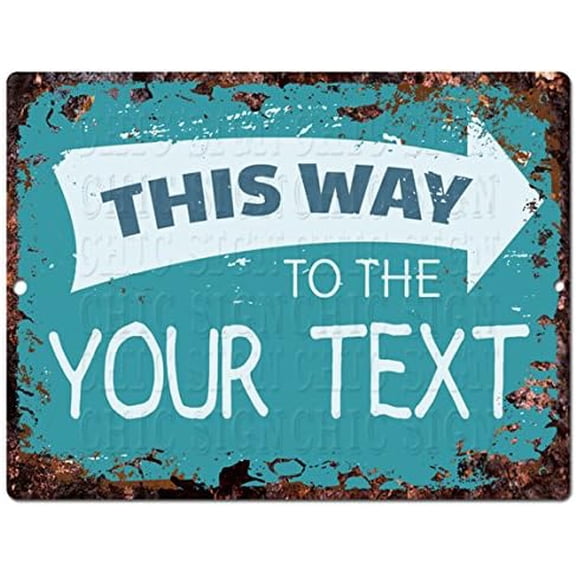 This Way To The Beach Your Text Personalized Right Arrow Tin Chic Sign Rustic Vintage style Retro Kitchen Bar Pub Coffee Shop Decor 9"x 12" Metal Plate Sign Home Store man cave Decor Gift Ideas