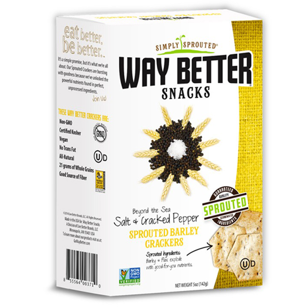 Way Better Snacks Salt & Cracked Pepper Sprouted Barley Crackers 5 oz
