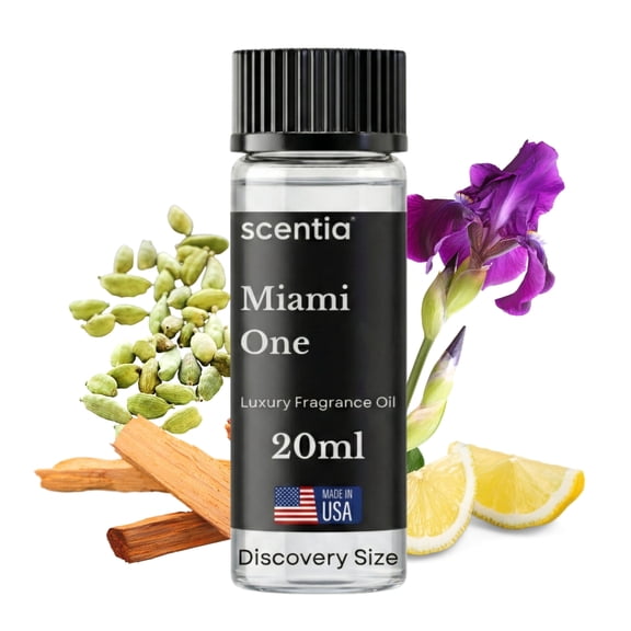 Scentia Miami One Diffuser Oil, Notes of Cardamom, Leather, Lemon, Cinnamon, Sandalwood, 20mL