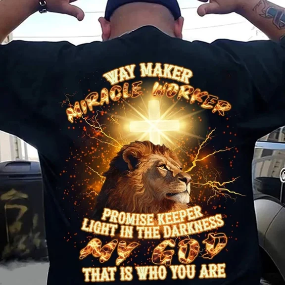 Way Maker Miracle Worker Promises Keeper Shirt, Jesus Cross Lion T-Shirt Men Tee