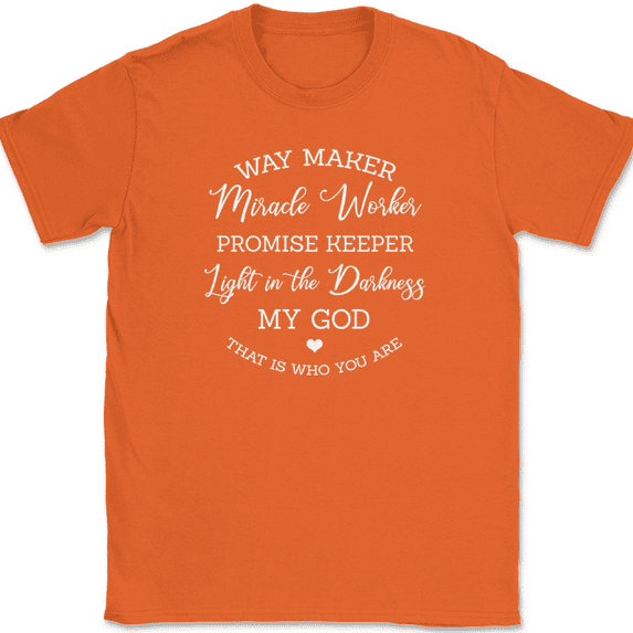 Way Maker Miracle Worker T-Shirt Christian Prayer Praise Jesus Christ Tee - Orange, 4XL