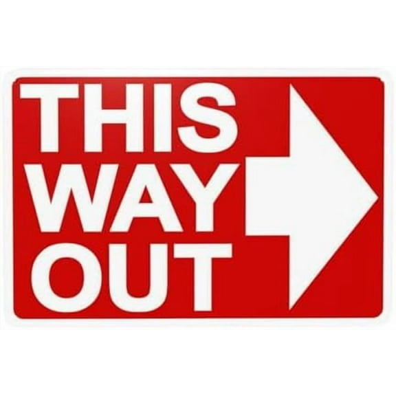 This Way Out With Right Arrow Sign, Red Background Warning Sign, Exit Metal Signs for Home Business Outdoor Indoor Yard Garage Street Wall Caution Custom Decor 12 x 8 Inch