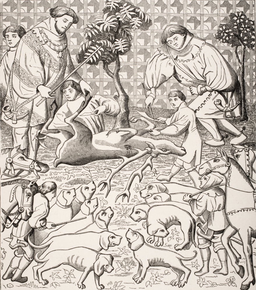 The Way To Skin And Cut Up A Stag 19Th Century Copy Of Miniature From 15Th Century Manuscript Phoebus And His Staff For Hunting Wild Animals Canvas Art - Ken Welsh Design Pics (14 x 16)