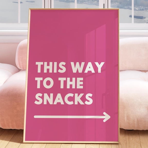 This Way To The Snacks Print, Snacks Print, Gift For Foodie, Food Print, Kitchen Wall Art, Colourful Trendy Poster Maximalist, Pink 3003 UNFRAMED PAPER POSTER, Home Decor, Living Room Dercor