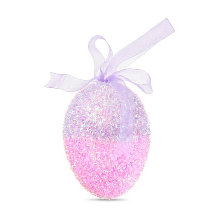 Way T o Celebrate Easter 6" Purple and Hot Pink Ombre Tinsel Egg Ornament