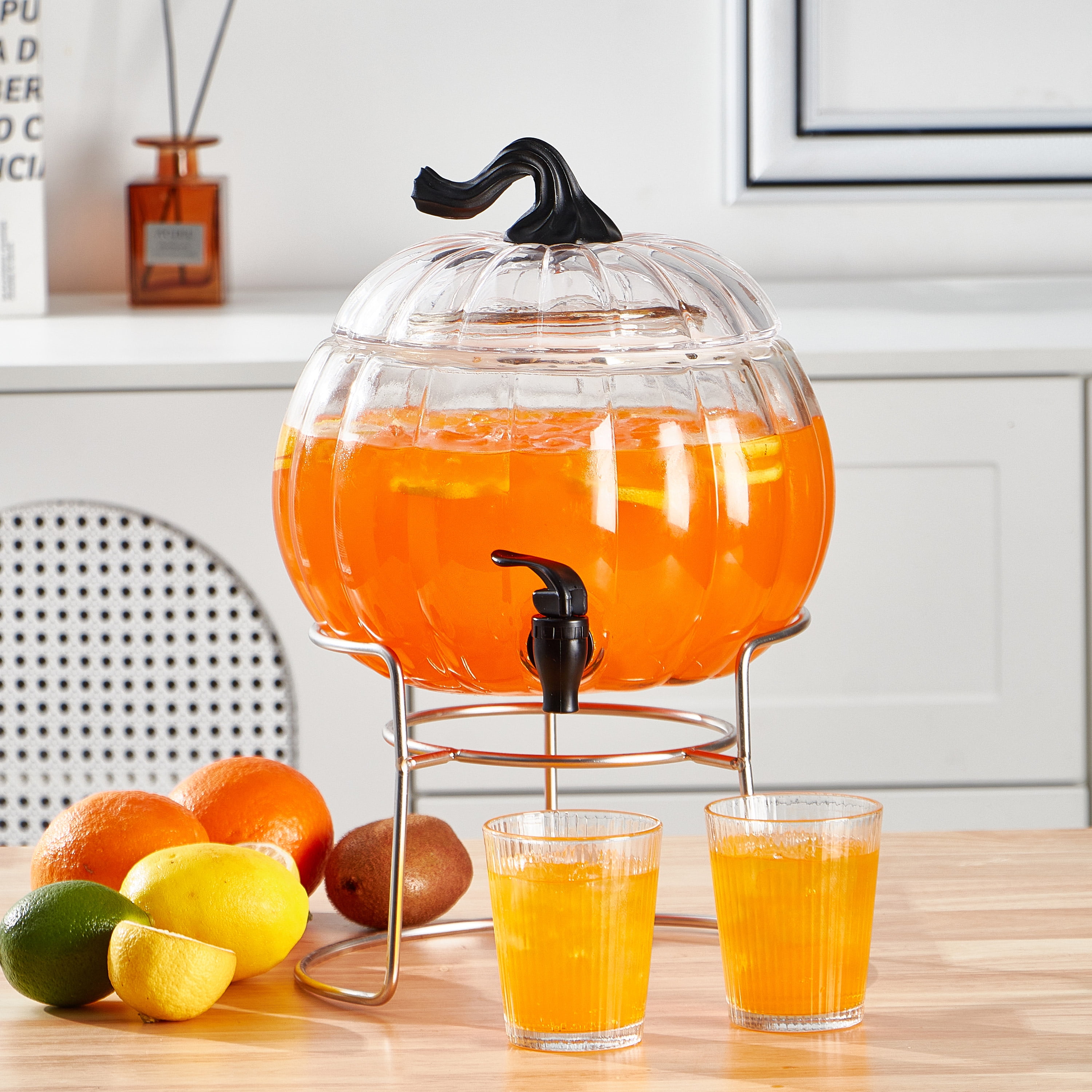 Way To Celebrate 1.5 Gallon Clear Pumpkin Glass Beverage Dispenser