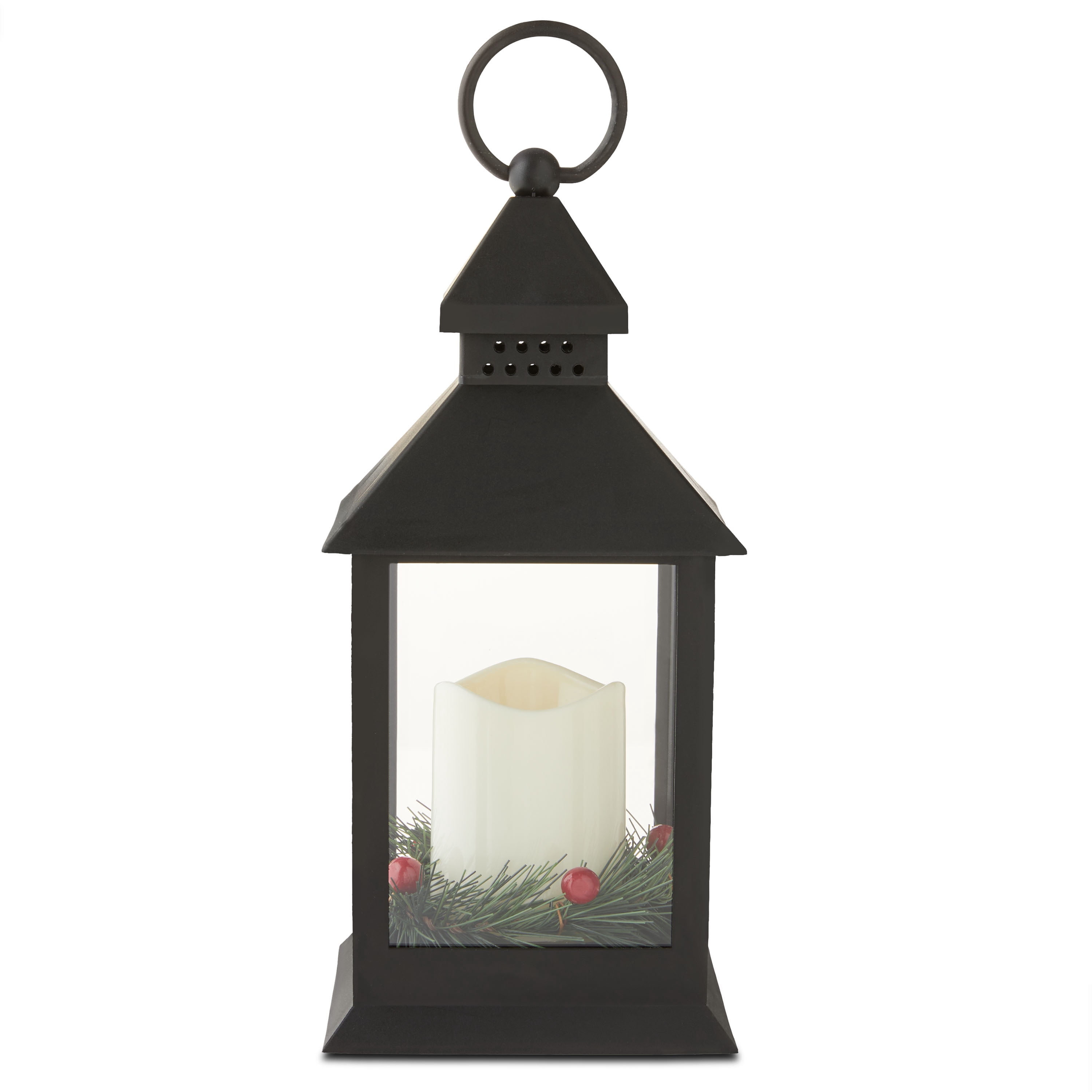 Plastic LED Flameless Candle Lantern Christmas Decoration, Black, 9", by Holiday Time