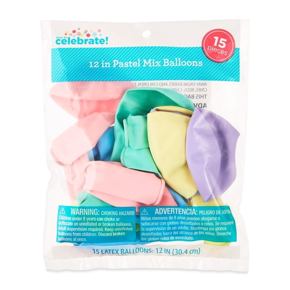 12" Pastel Mix Latex Balloons, 15 Pieces, by Way To Celebrate