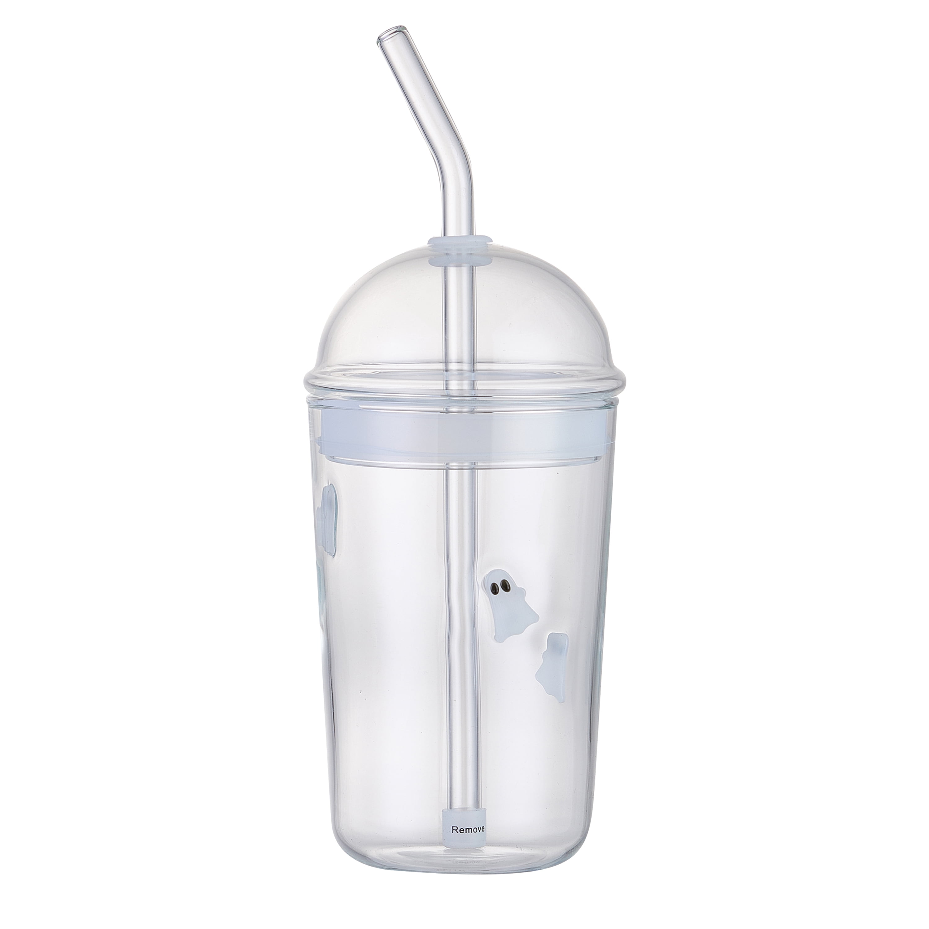 Way To Celebrate 16 oz Ghost Icon Clear Glass Sipper with Lid and Straw ...