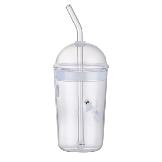 Way To Celebrate 16 oz Ghost Icon Clear Glass Sipper with Lid and Straw ...