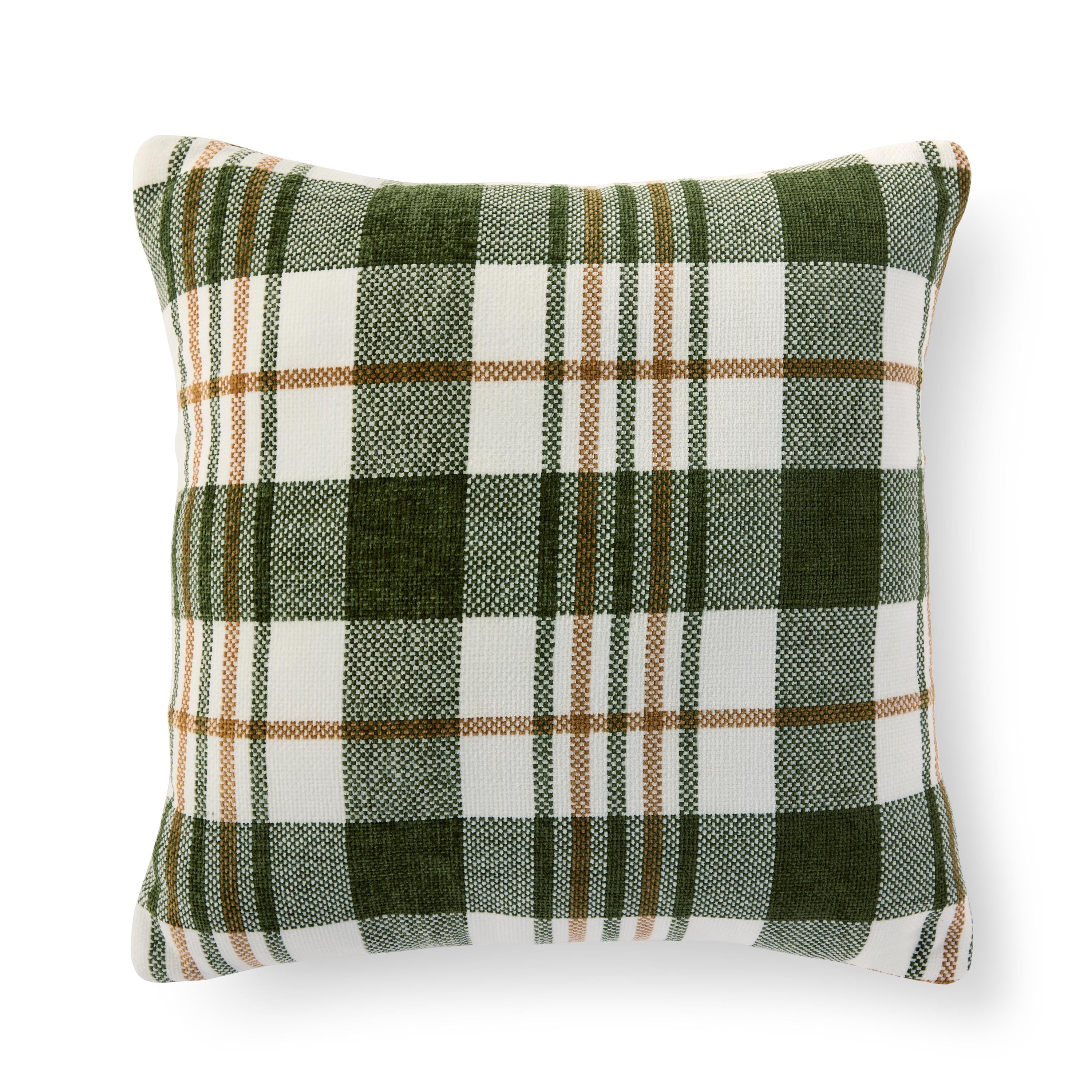 Way To Celebrate 18 in x 18 in Green Woven Plaid Decorative Pillow