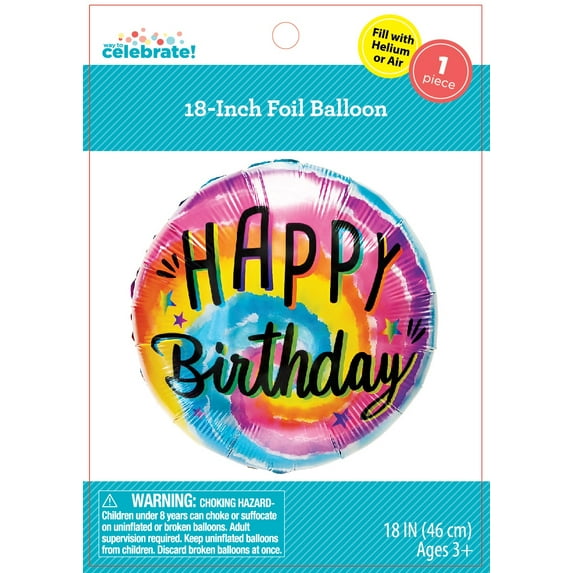 Way To Celebrate! 1CT Tie Dye Round Foil Balloon, 18inch