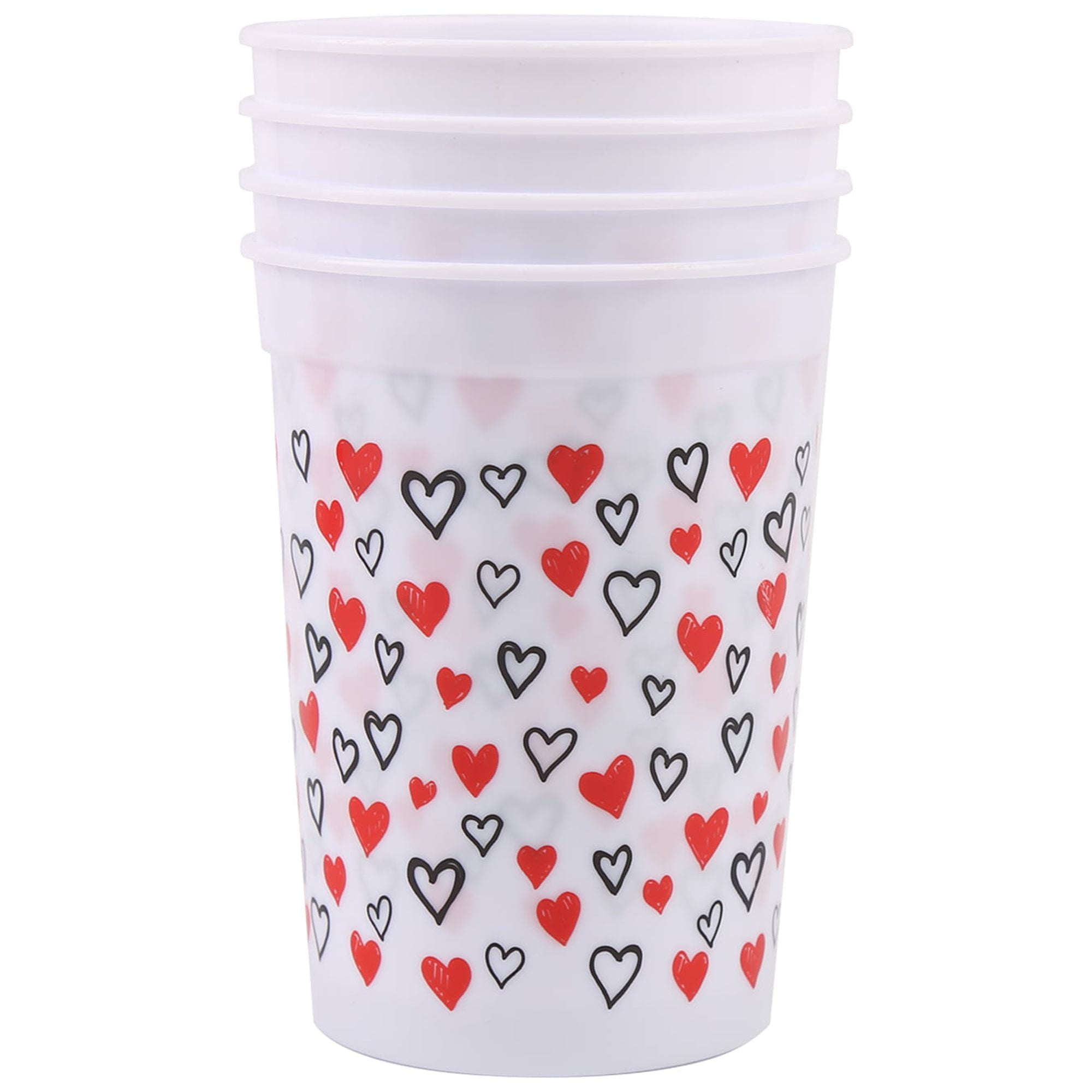 Valentine's Day White & Red Hearts Plastic Cups, 4 Count, by Way to  Celebrate 