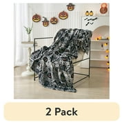 (2 pack) Way To Celebrate 50"x60" Black and Grey Haunted House Plush Throw