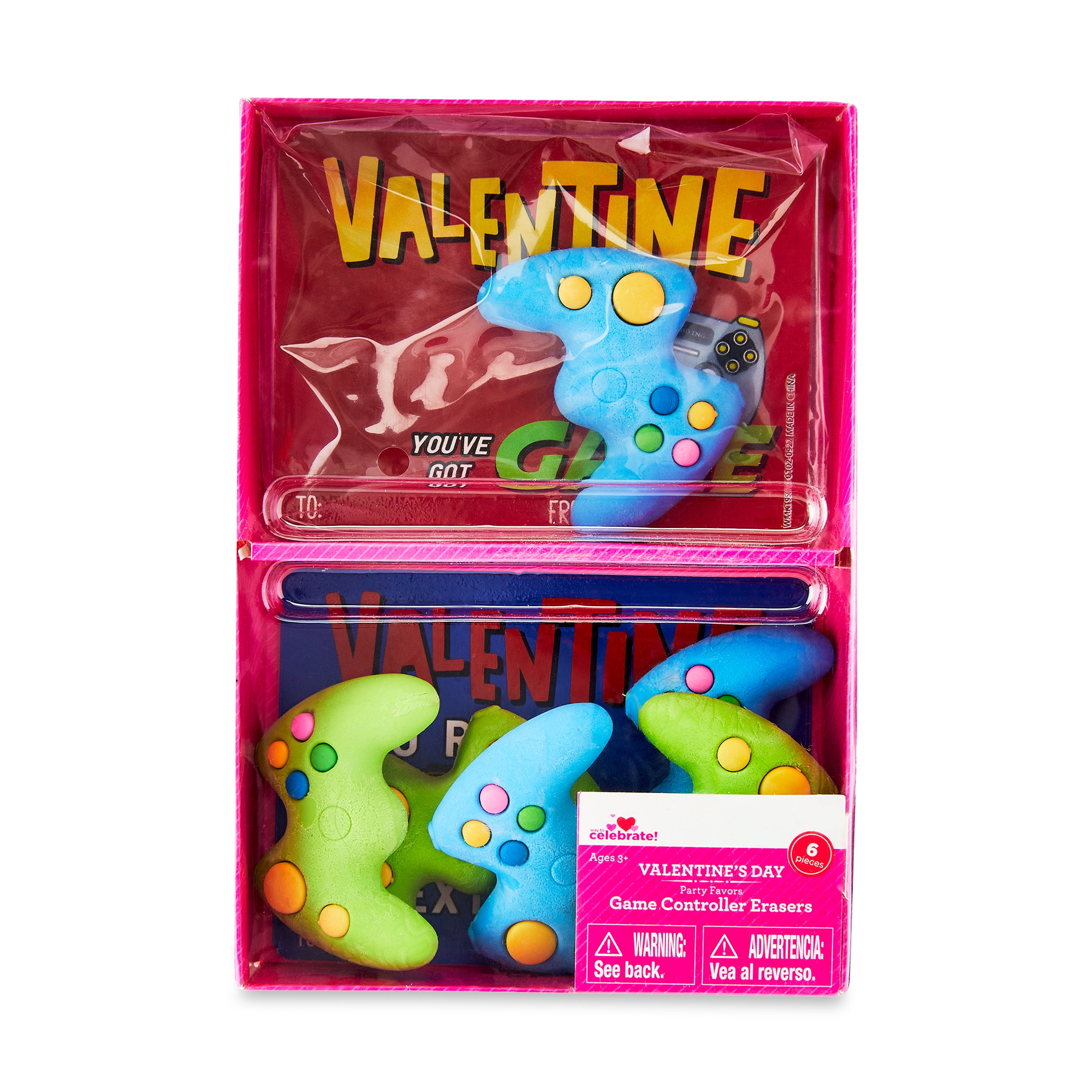 Way To Celebrate 6 Game Controller Erasers, Party Favors, Green and