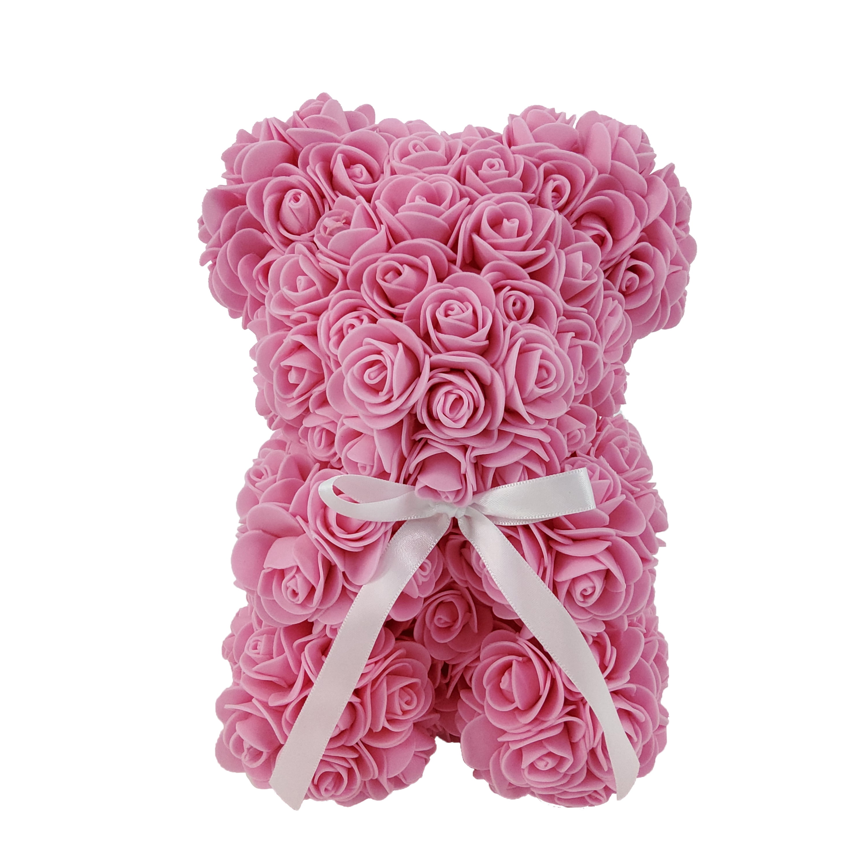 Way To Celebrate 9.25" Pink Faux Artificial Rose Bear Valentine's Day Gift, Indoor Use