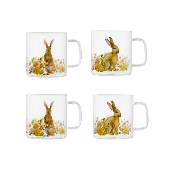 Way To Celebrate Bunny Daisy Glass Mug10oz, 4Pack
