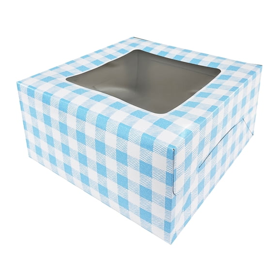 Way To Celebrate 12" x 12" x 6" Blue Plaid Cake Box with Window (1 Piece)
