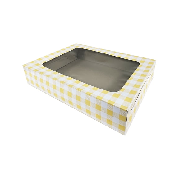 Way To Celebrate 19" x 14" x 4" Yellow Plaid Cake Box with Window (1 Piece)