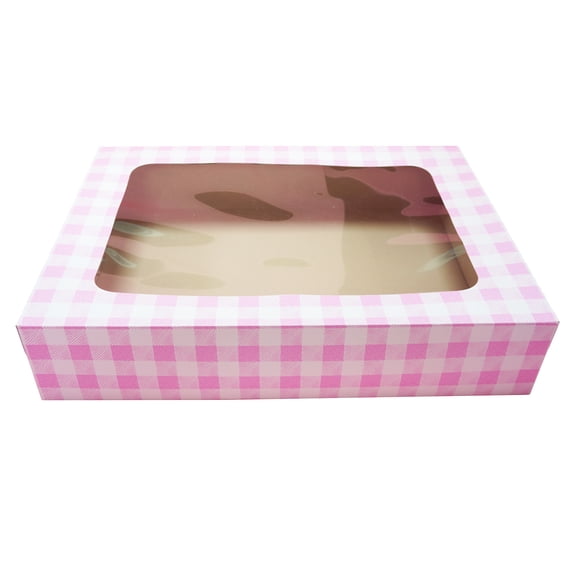 Way to Celebrate 19" x 14" x 4" Pink Plaid Cake Box with Window (1 Piece)
