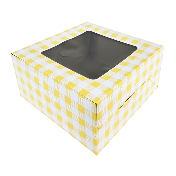 Way To Celebrate 12" x 12" x 6" Yellow Plaid Cake Box with Window (1 Piece)